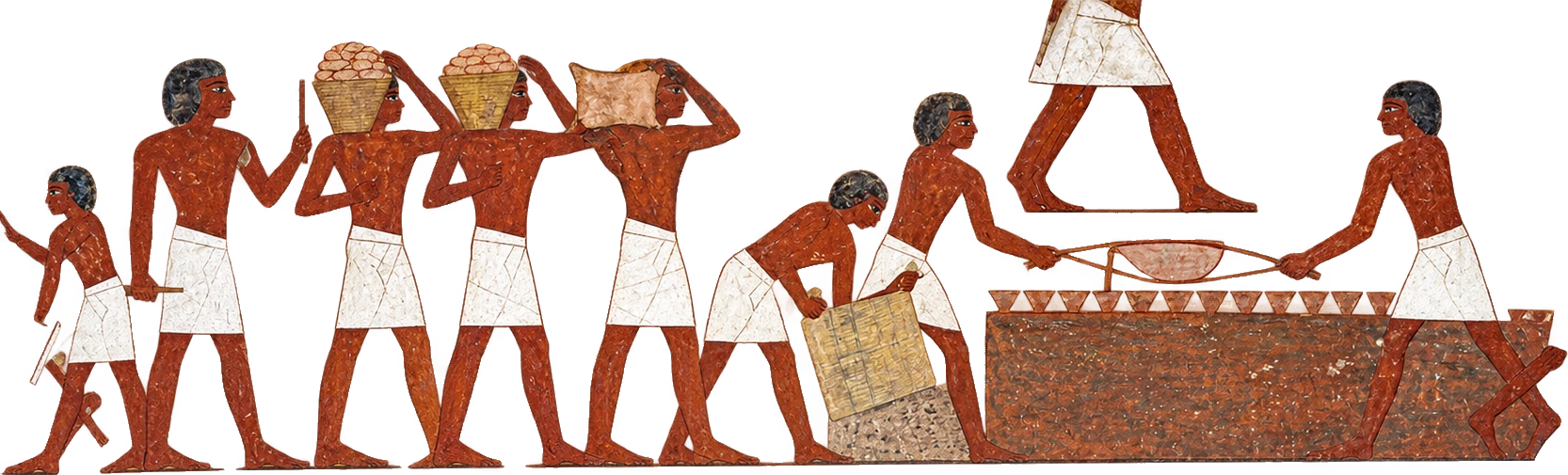 رسم جداري لعمال مصريين يحملون ويصنعون
